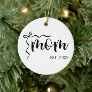 Black and White Bow Script Mum Established Elegant Ceramic Tree Decoration