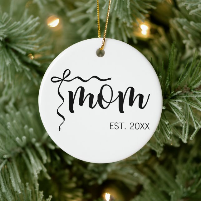 Black and White Bow Script Mum Established Elegant Ceramic Tree Decoration (Tree)