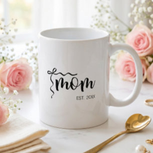 Black and White Bow Script Mum Established Elegant Coffee Mug