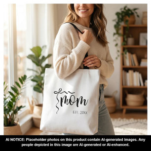 Black and White Bow Script Mum Established Elegant Tote Bag