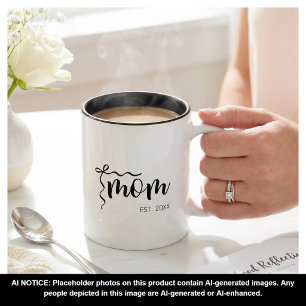 Black and White Bow Script Mum Established Elegant Two-Tone Coffee Mug