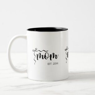 Black and White Bow Script Mum Established Elegant Two-Tone Coffee Mug