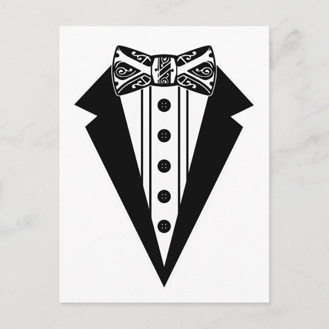 Black and White Bow Tie with Tux Postcard (Front)