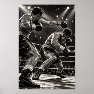 Black and White Boxing Match Dramatic Action Sport Poster