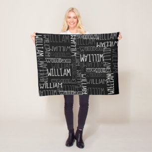 Black and White Boys Personalised Custom Name Fleece Blanket