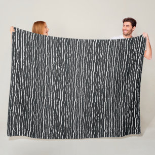 Black and white branches horizontal pattern fleece blanket