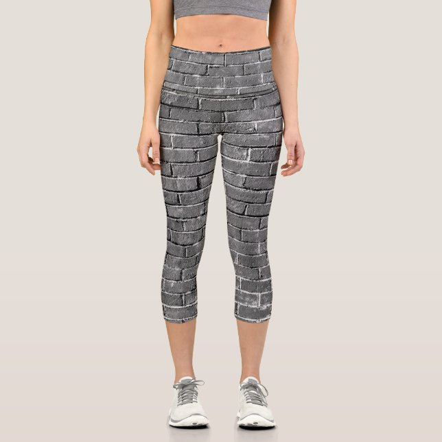 Black and White Bricks Photo  Capri Leggings (Front)