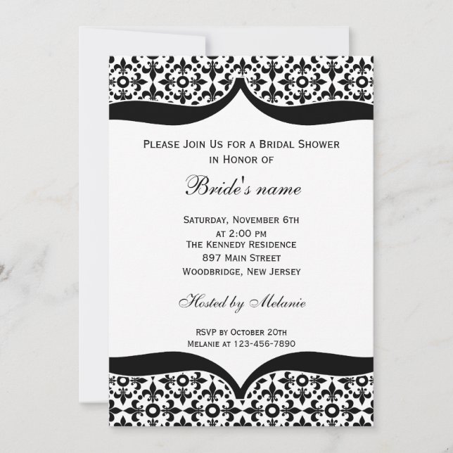Black And White Bridal Shower Invitations (Front)