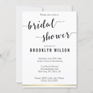 Black And White Bridal Shower Invites Gold Lines