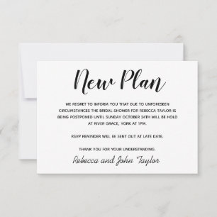 Black and White  Bridal Shower Postponement Card