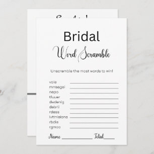 Black and White Bridal Word Scramble Game Invitation