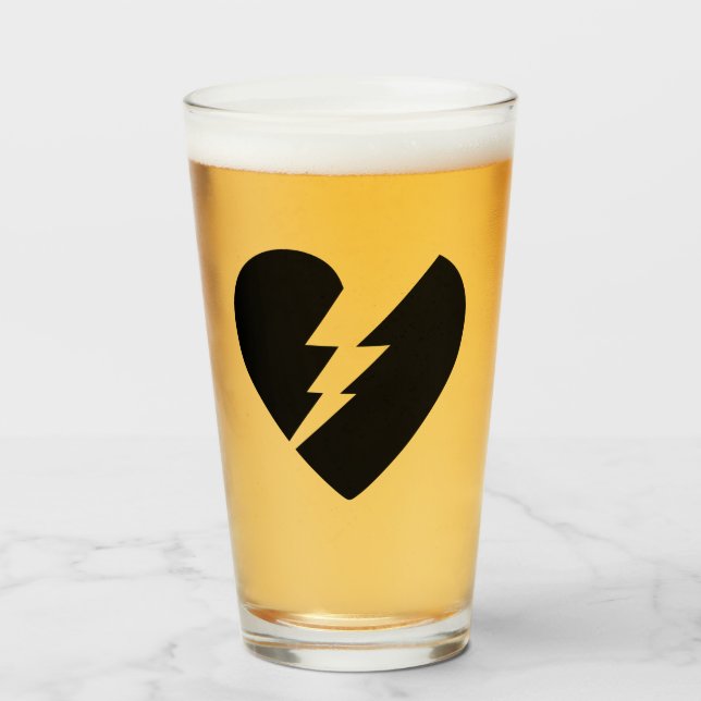 Black and White Broken Heart Vector Art Glass (Front Filled)