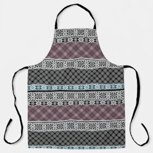 Black and white brown patchwork lace apron