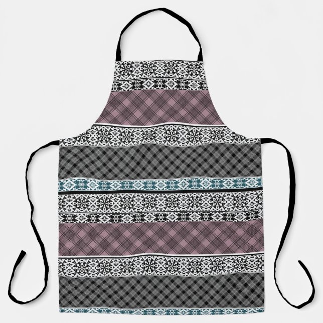 Black and white brown patchwork lace apron (Front)
