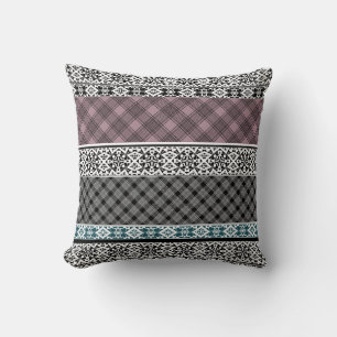 Black and white brown patchwork lace cushion