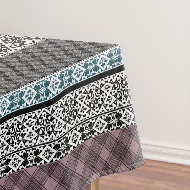 Black and white brown patchwork lace tablecloth (In Situ)