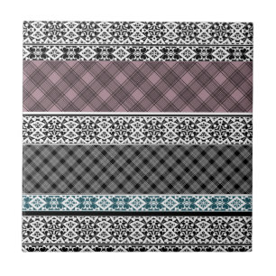 Black and white brown patchwork lace tile