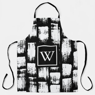Black and White Brush Abstract Apron