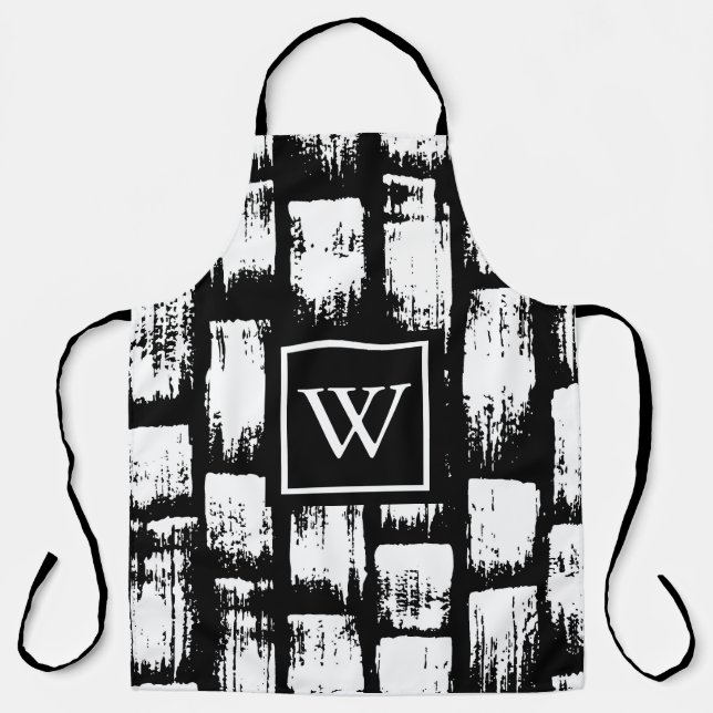 Black and White Brush Abstract Apron (Front)