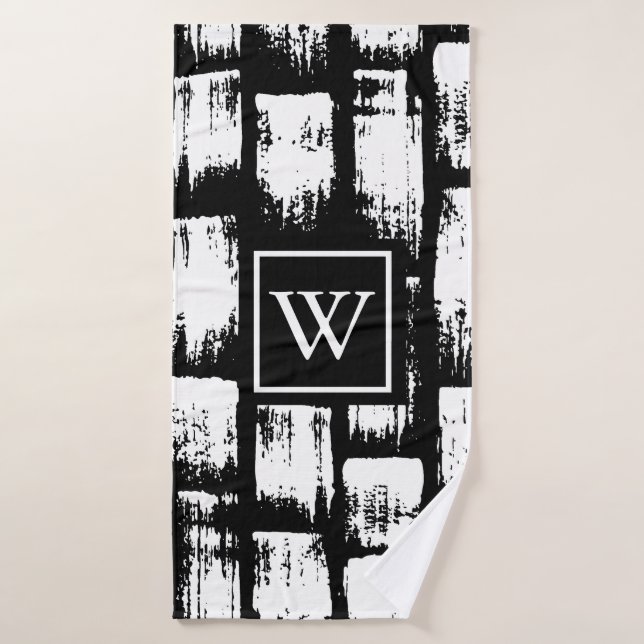 Black and White Brush Abstract Bath Towel Set (Bath Towel)