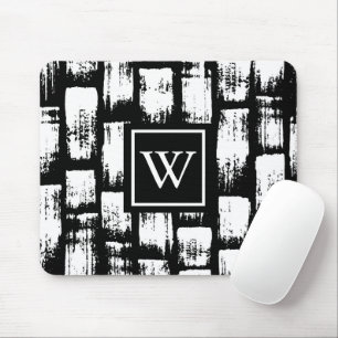 Black and White Brush Abstract Mouse Mat