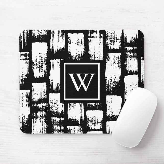 Black and White Brush Abstract Mouse Mat (With Mouse)