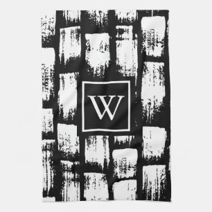 Black and White Brush Abstract Tea Towel
