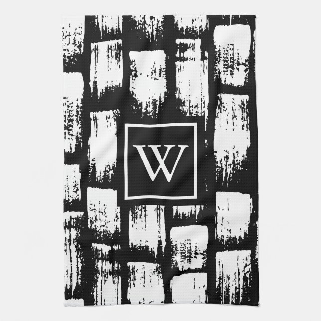 Black and White Brush Abstract Tea Towel (Vertical)