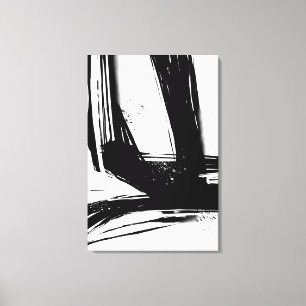 Black and White Brush Strokes Minimalist Abstract Canvas Print