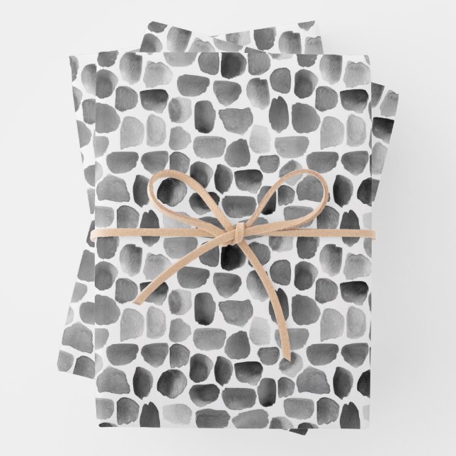 Black and White Brush Strokes Wrapping Paper Sheet (In situ)