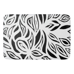 Black and White brushed floral  Bath Mat