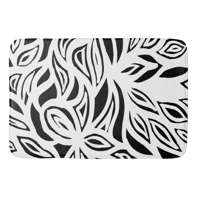 Black and White brushed floral  Bath Mat (Front)