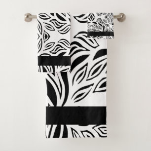 Black and White brushed floral  Bath Towel Set
