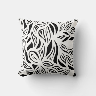 Black and White brushed floral Throw Pillow