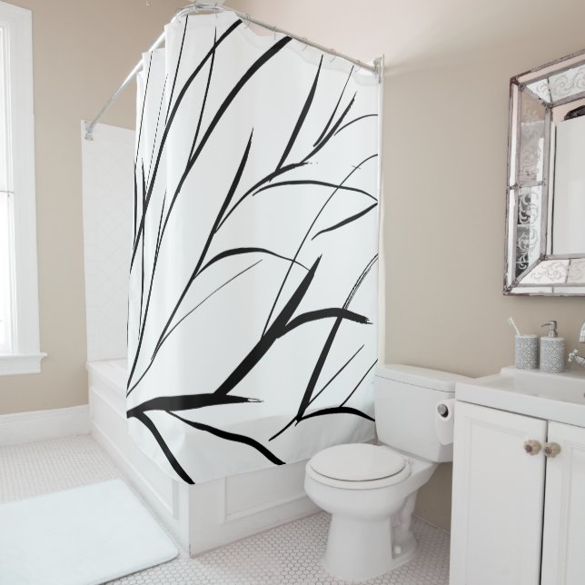 Black and White brushed texture  Shower Curtain (In Situ)