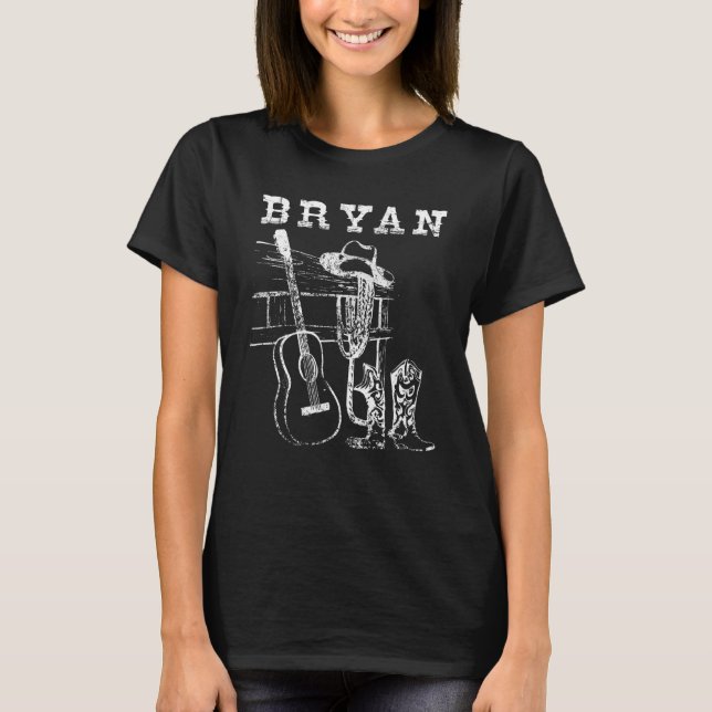 Black and White Bryan Bull Skull Cowgirl Western F T-Shirt (Front)