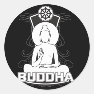 Black and White Buddha Classic Round Sticker