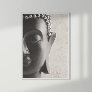 Black and White Buddha Face Poster