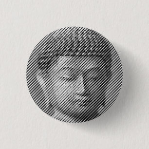 Black And White Buddha Face Statue Formed By Lines 3 Cm Round Badge