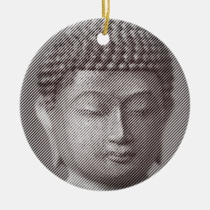 Black And White Buddha Face Statue Formed By Lines Ceramic Tree Decoration