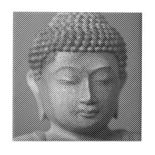 Black And White Buddha Face Statue Formed By Lines Tile