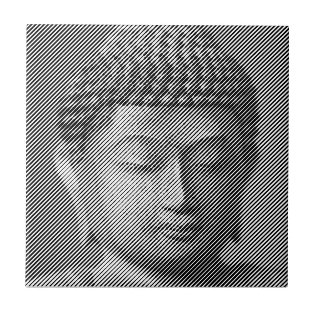 Black And White Buddha Face Statue Formed By Lines Tile (Front)