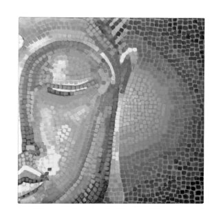 Black and White Buddha Face Tile