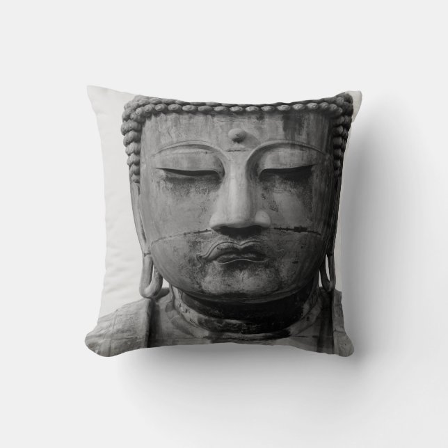 Black and White Buddha With Grey Backing Cushion (Front)
