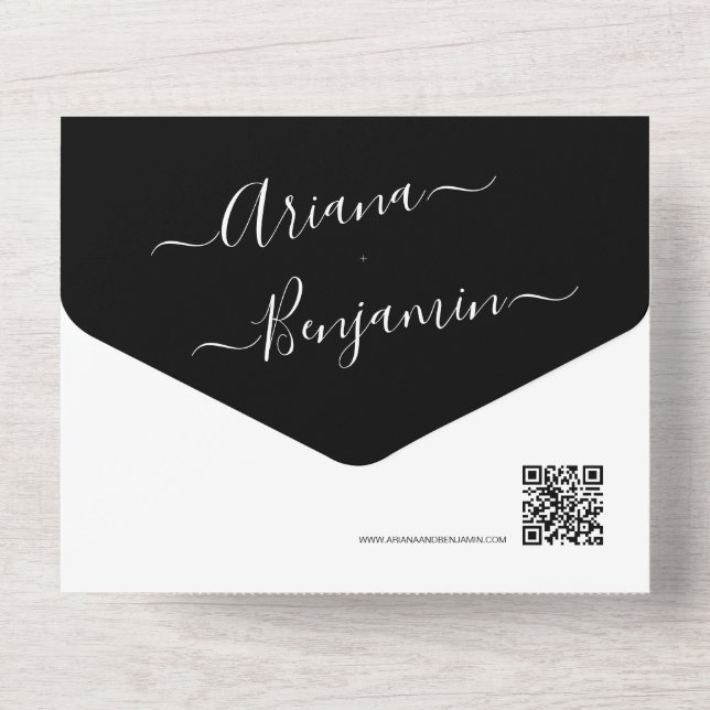 Black and white Budget friendly Minimalist Custom  All In One Invitation (Back)