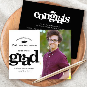 Black and white budget photo graduation invitation