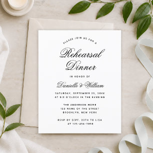 Black and White Budget Rehearsal Dinner Invitation