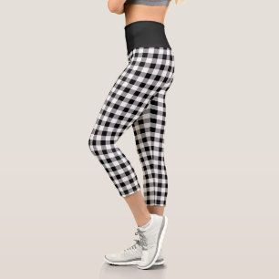 Black and White Buffalo Check Capri Leggings