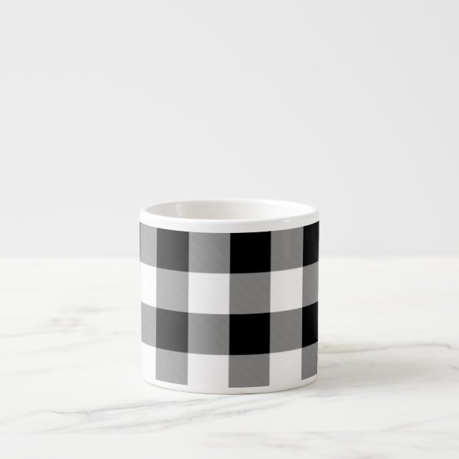Black and White Buffalo Check Espresso Cup (Front)