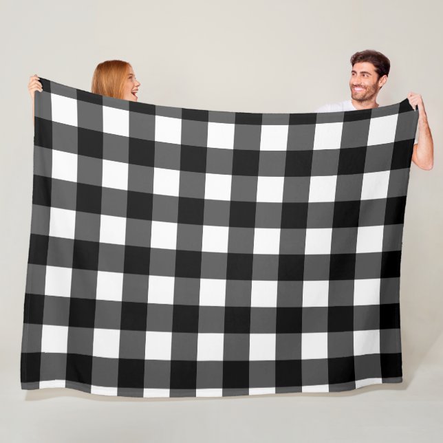 Black and White Buffalo Check Fleece Blanket (In Situ)